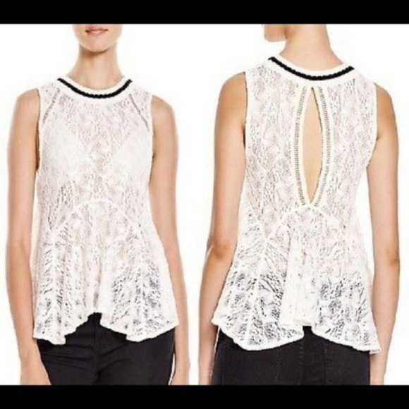 Free People Maisie Lace Peplum Tank Top White S-M - Picture 6 of 16
